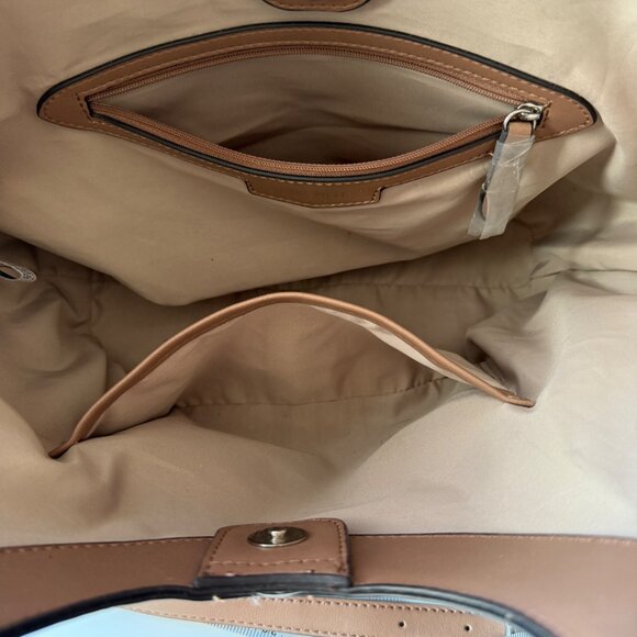 Nine West Monogram Print Beige & Brown Tote Bag Adjustable Shoulder Strap - Picture 13 of 16